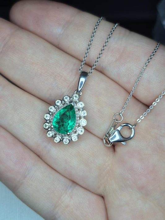 2.56ct Emeraldine Triplet Quartz & White Zircon Necklace in Rhodium Overlay 925 Sterling Silver