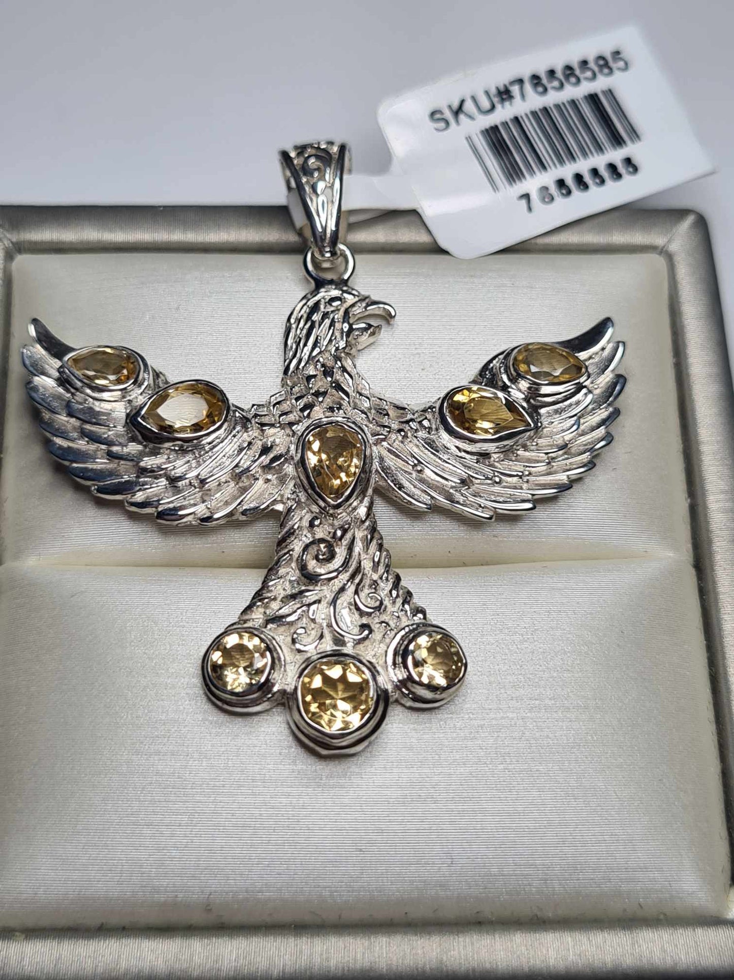 2.62ct Hand Made Citrine Eagle Pendant 925 Sterling Silver