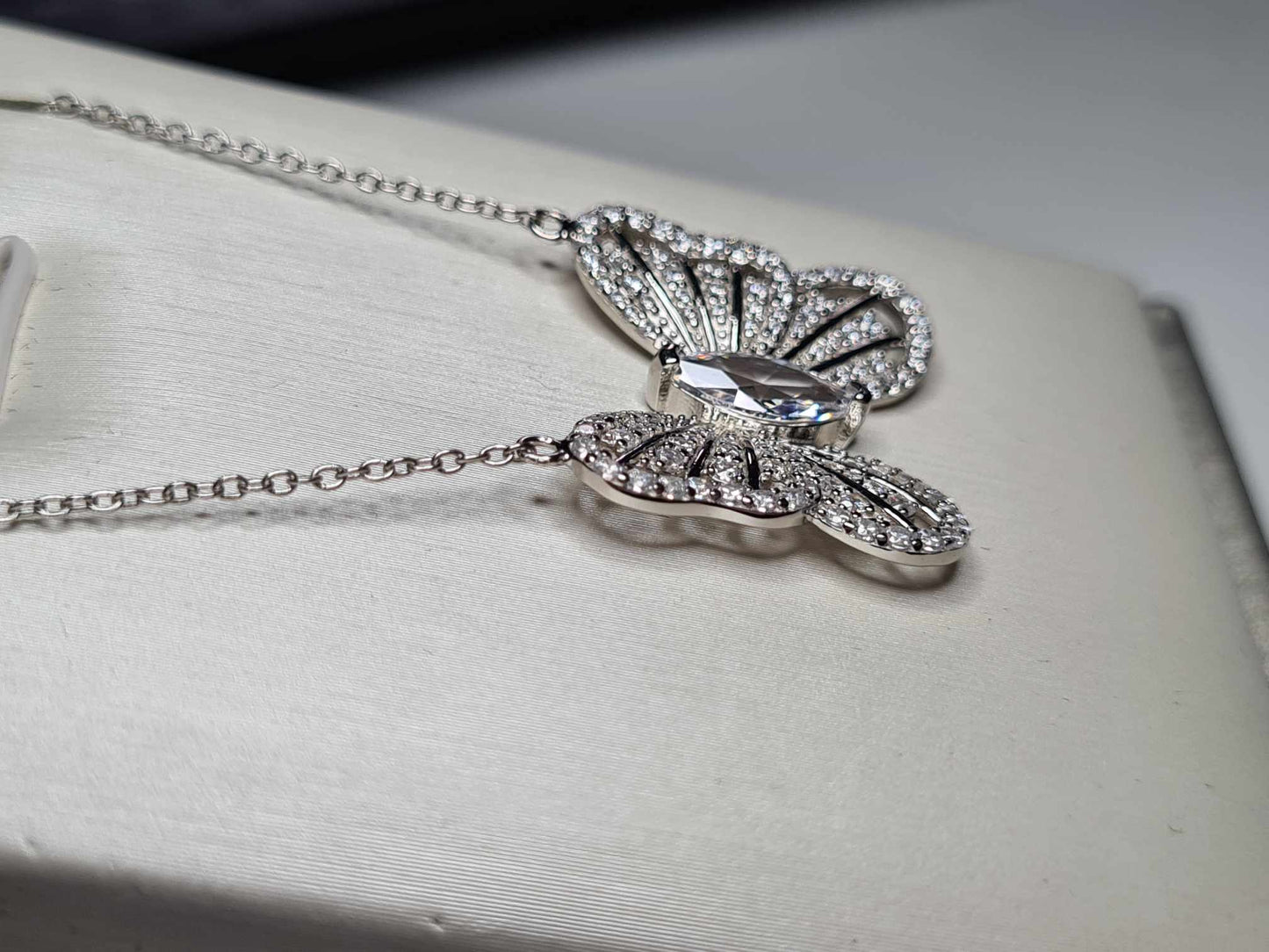 3.180ct. Cubic Zirconia Butterfly Necklace 925 sterling silver with  Rhodium Overlay