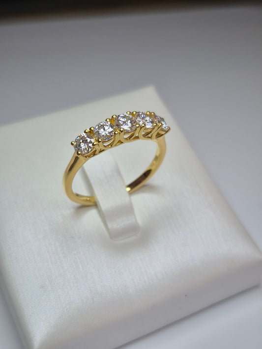 1.16ct 5 Stone Moissanite Band Ring Gold overlay 925 sterling silver SIZE R