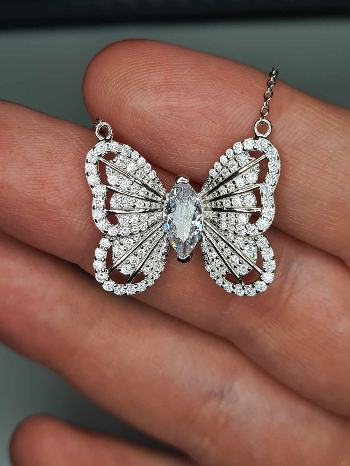 3.180ct. Cubic Zirconia Butterfly Necklace 925 sterling silver with  Rhodium Overlay