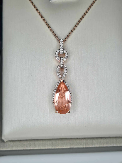 3.40ct Morganite Quartz and Natural Zircon Necklace in 18K Rose Gold Overlay 925 Sterling Silver