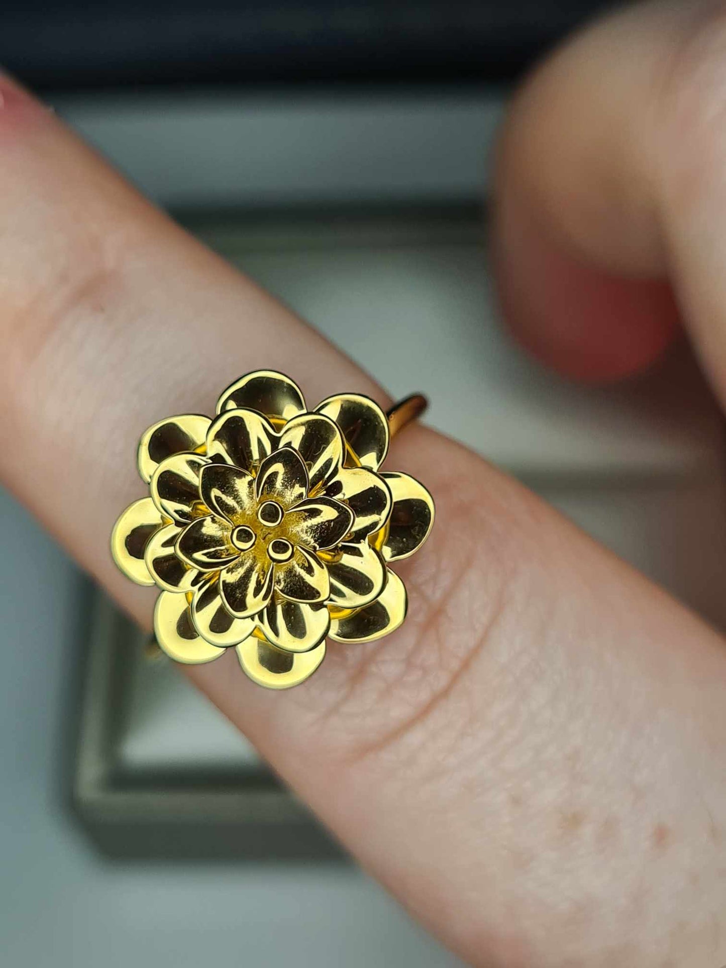 Floral 18K Yellow Gold 925 Sterling Silver Ring SIZES N,O