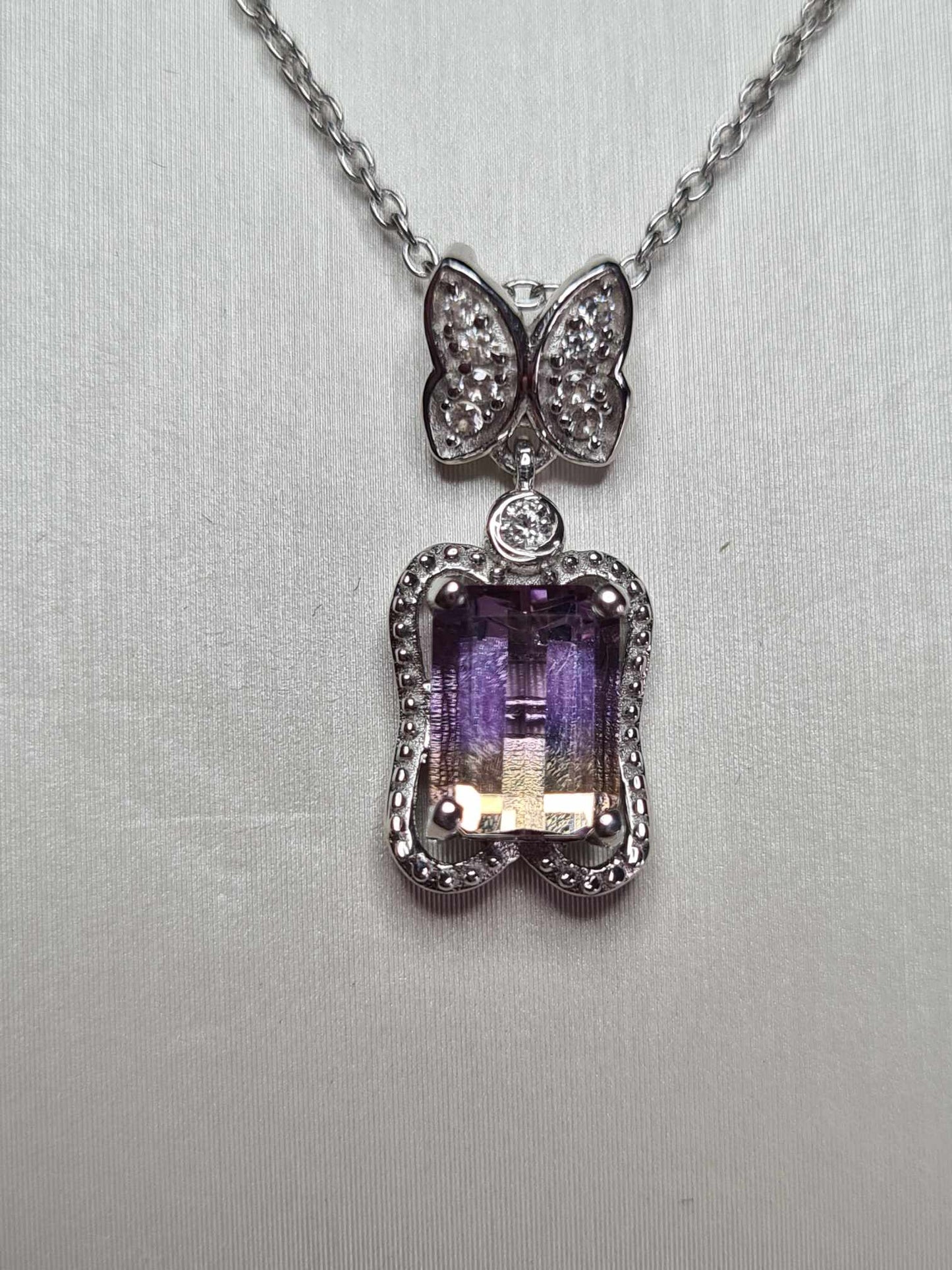 Ametrine & Natural Zircon Butterfly Necklace in Rhodium Overlay 925 Sterling Silver