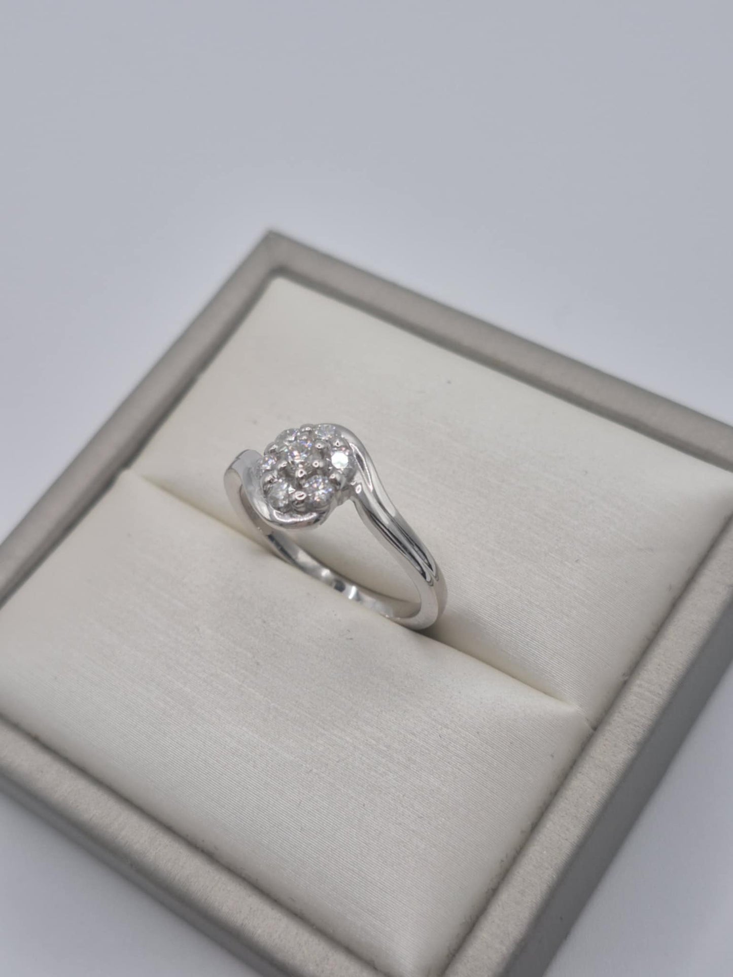 0.490ct. Moissanite Floral Ring Platinum Overlay 925 Sterling Silver