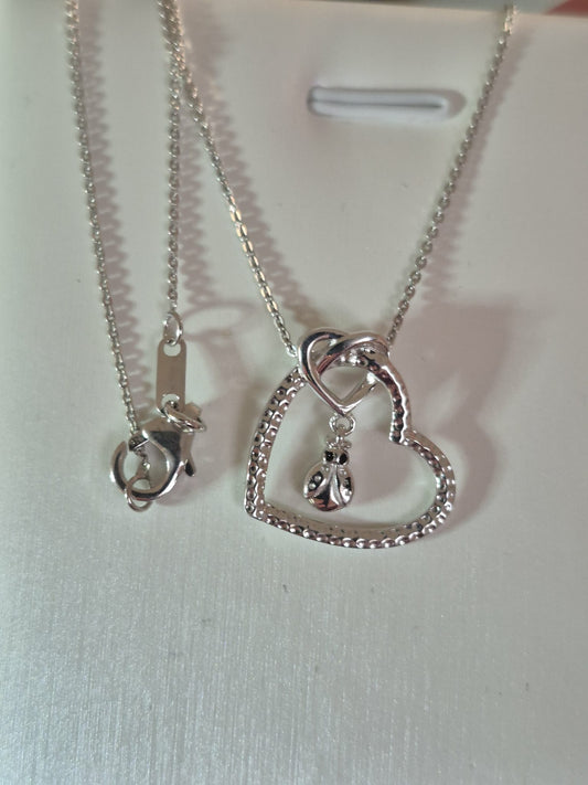 Blue Sapphire LadyBird Necklace Rhodium overlay 925 Sterling Silver