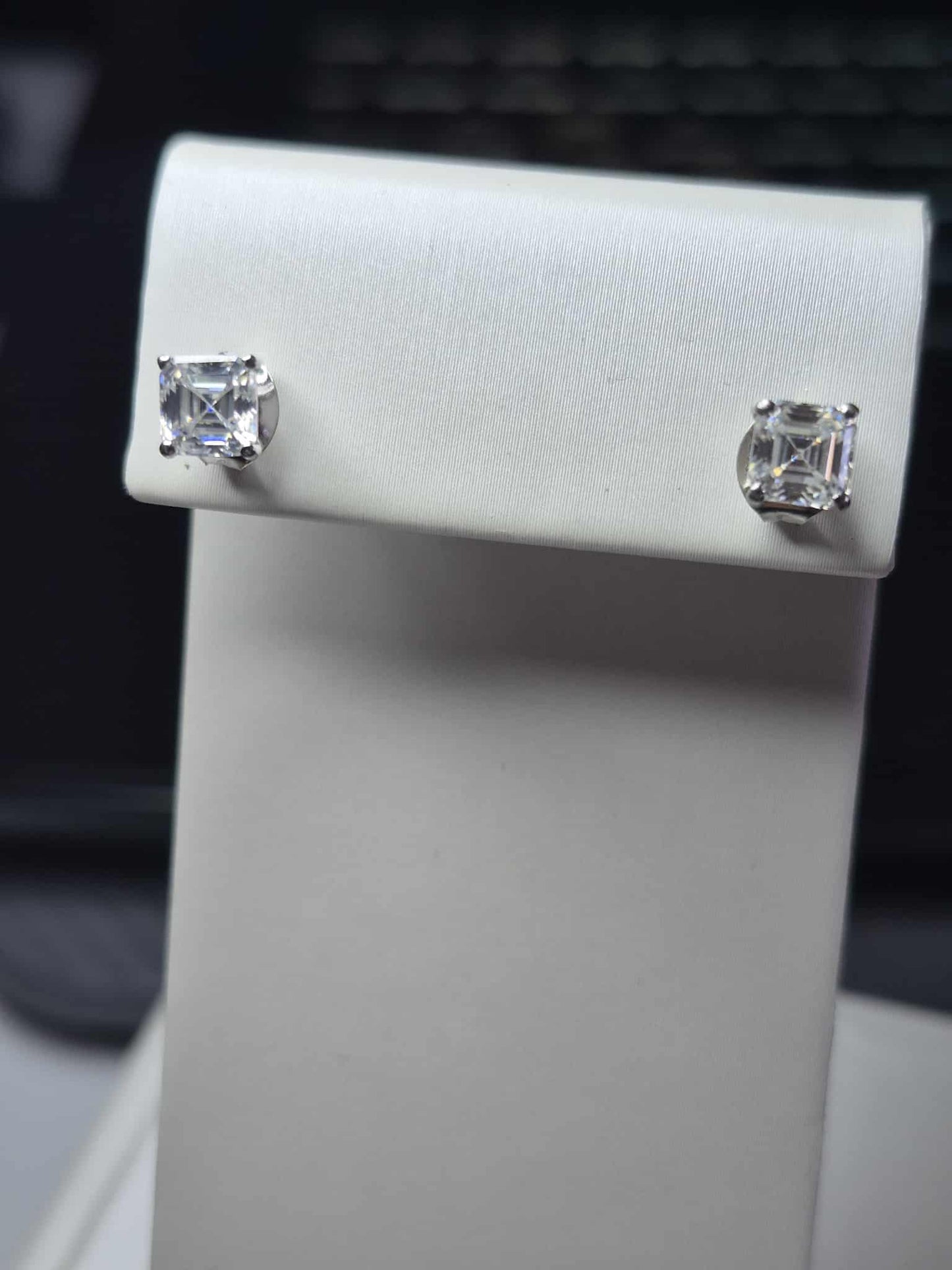 1.38ct Asscher Cut Moissanite Solitaire Stud Earrings in Rhodium Overlay 925 Sterling Silver