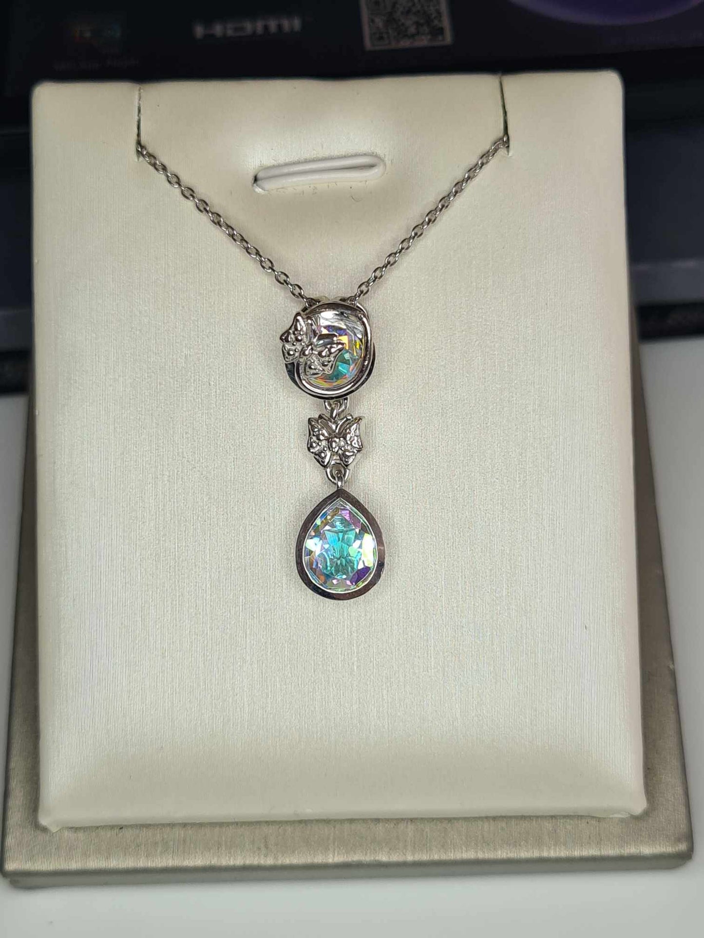 3.50Ct Mercury Mystic Topaz Butterfly Drop Necklace in 925 sterling silver