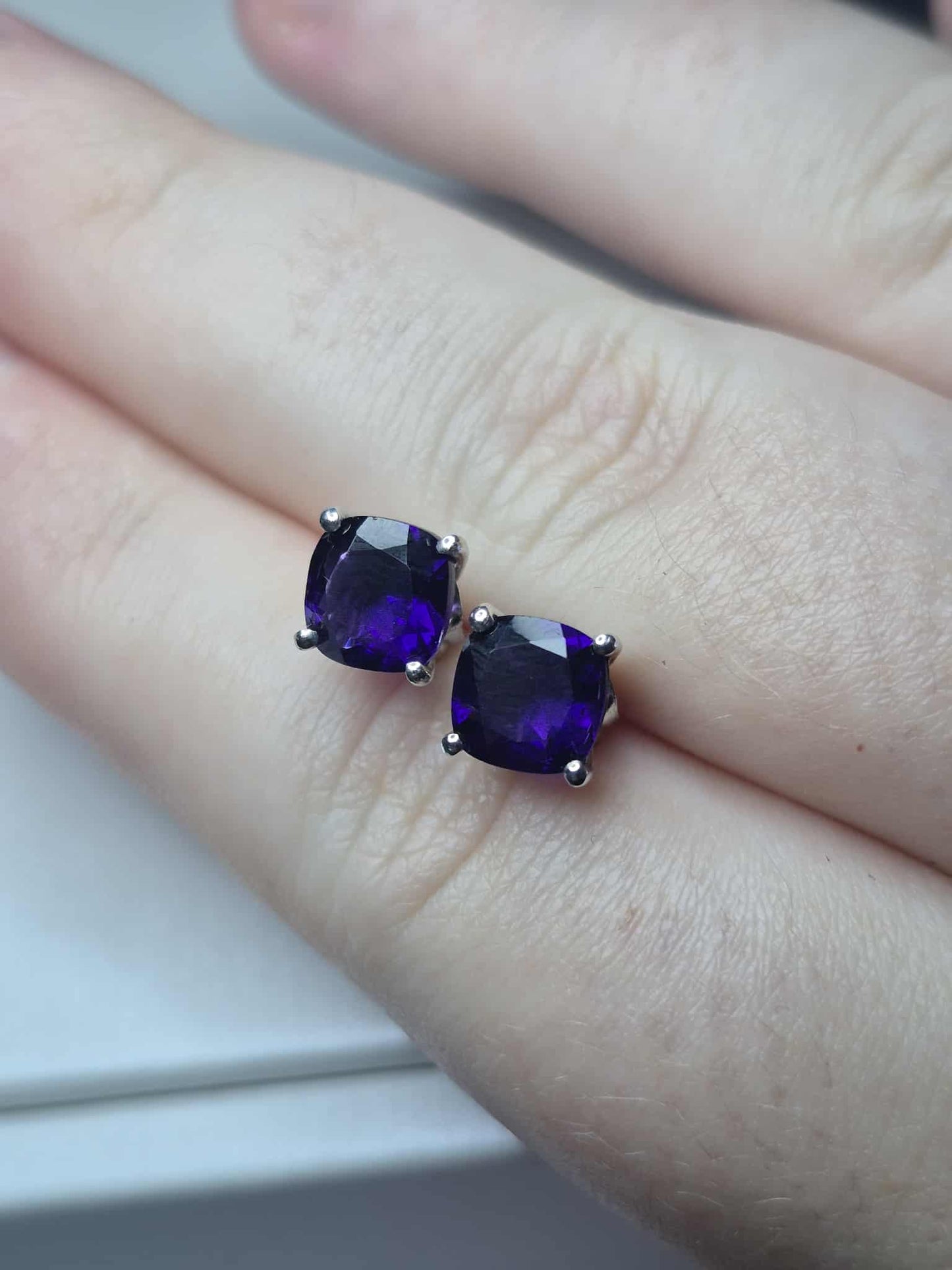 2.77ct AAA African Amethyst Stud Earrings in Platinum Overlay 925 Sterling Silver