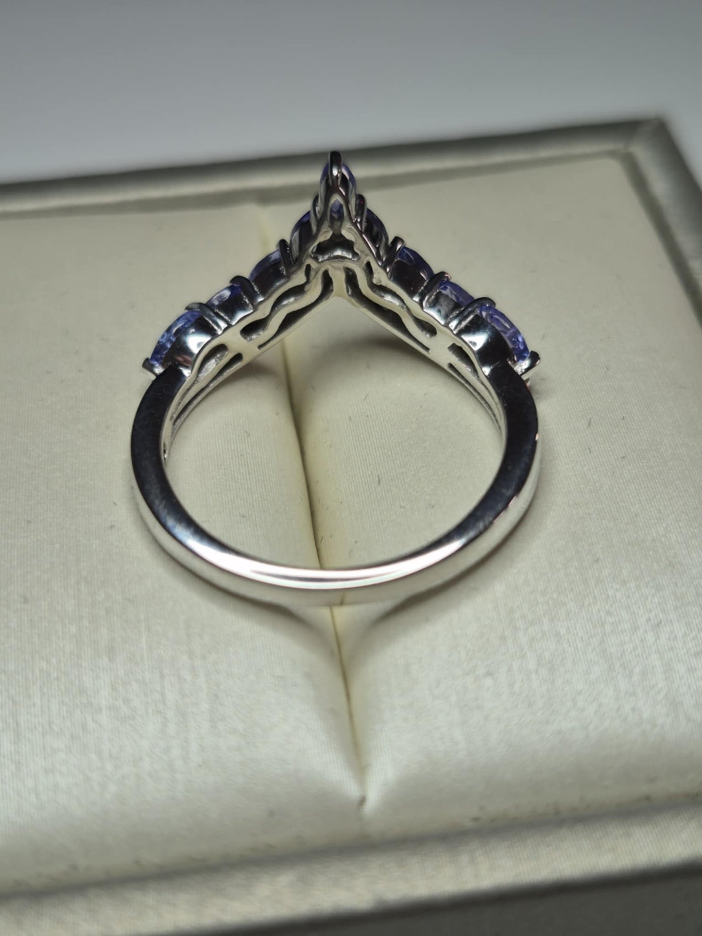 1.17ct Tanzanite and White Zircon Wishbone Ring in Rhodium Overlay 925 Sterling Silver