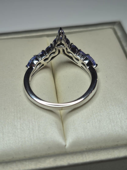 1.17ct Tanzanite and White Zircon Wishbone Ring in Rhodium Overlay 925 Sterling Silver SIZE P