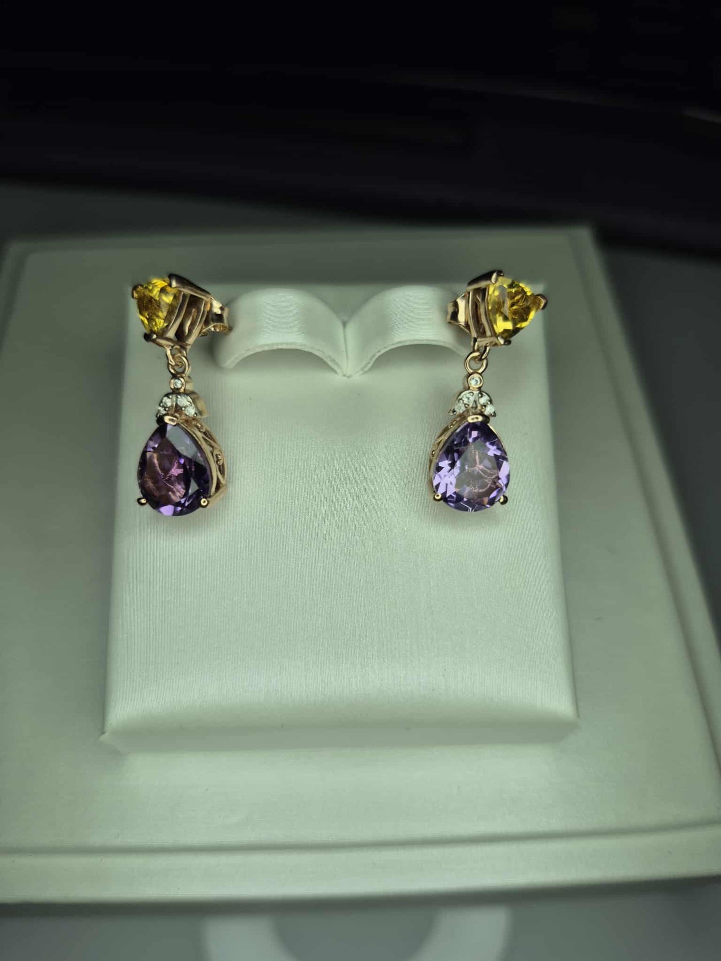 5.71ct Rose De France Amethyst, Citrine Dangle Earrings 925 Sterling Silver