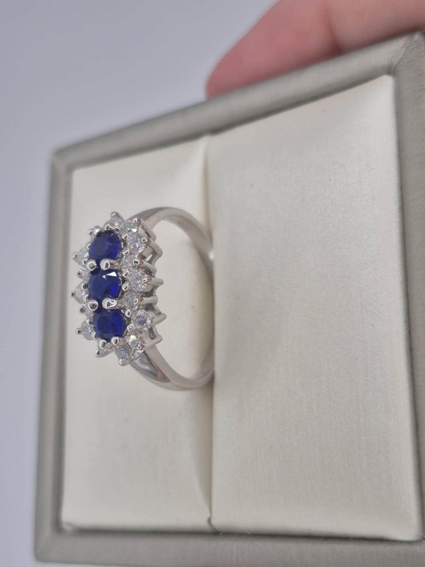 1.54ct Cobalt Blue Spinel & Moissanite Ring in Rhodium Overlay 925 Sterling Silver SIZE S