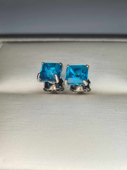 2.86ct Capri Blue Triplet Quartz Solitaire Earrings in Platinum Overlay 925 Sterling Silver