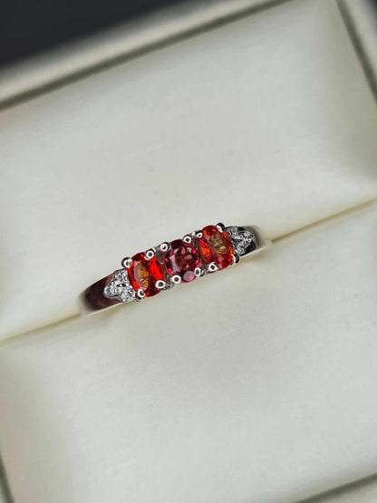 0.753ct Red Sapphire & White Zircon Trilogy Ring in Rhodium Overlay 925 Sterling Silver SIZE L