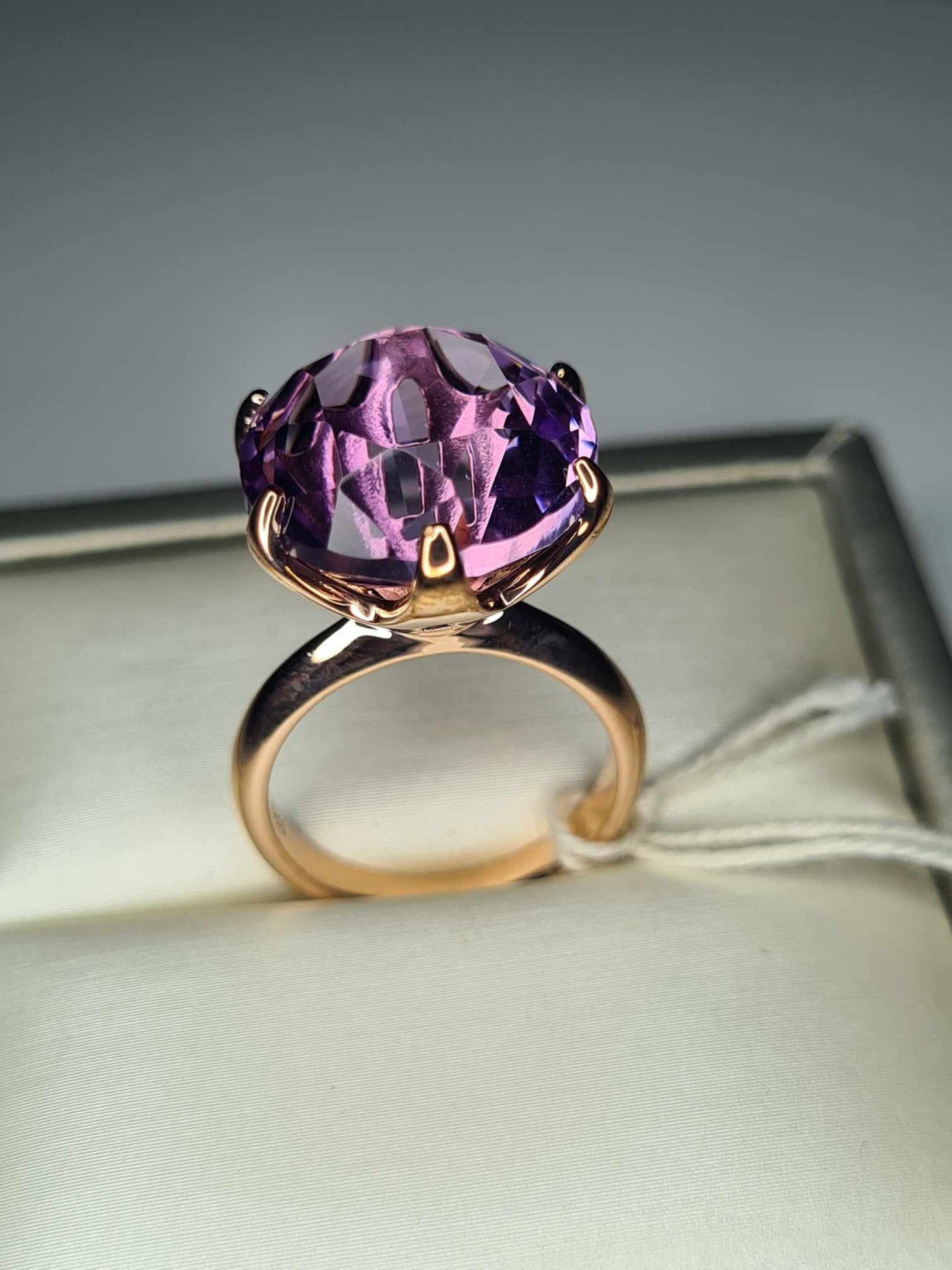 11ct Rose De France Amethyst Ring 18K Rose Gold Overlay 925 Sterling Silver SIZE K