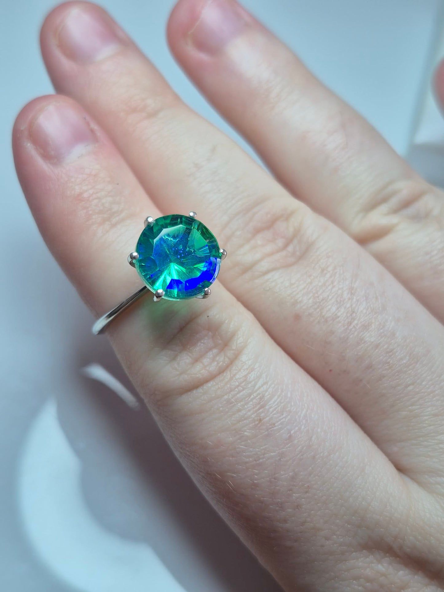 5.38ct Peacock Triplet Quartz Ring in Platinum Overlay 925 Sterling Silver SIZE K