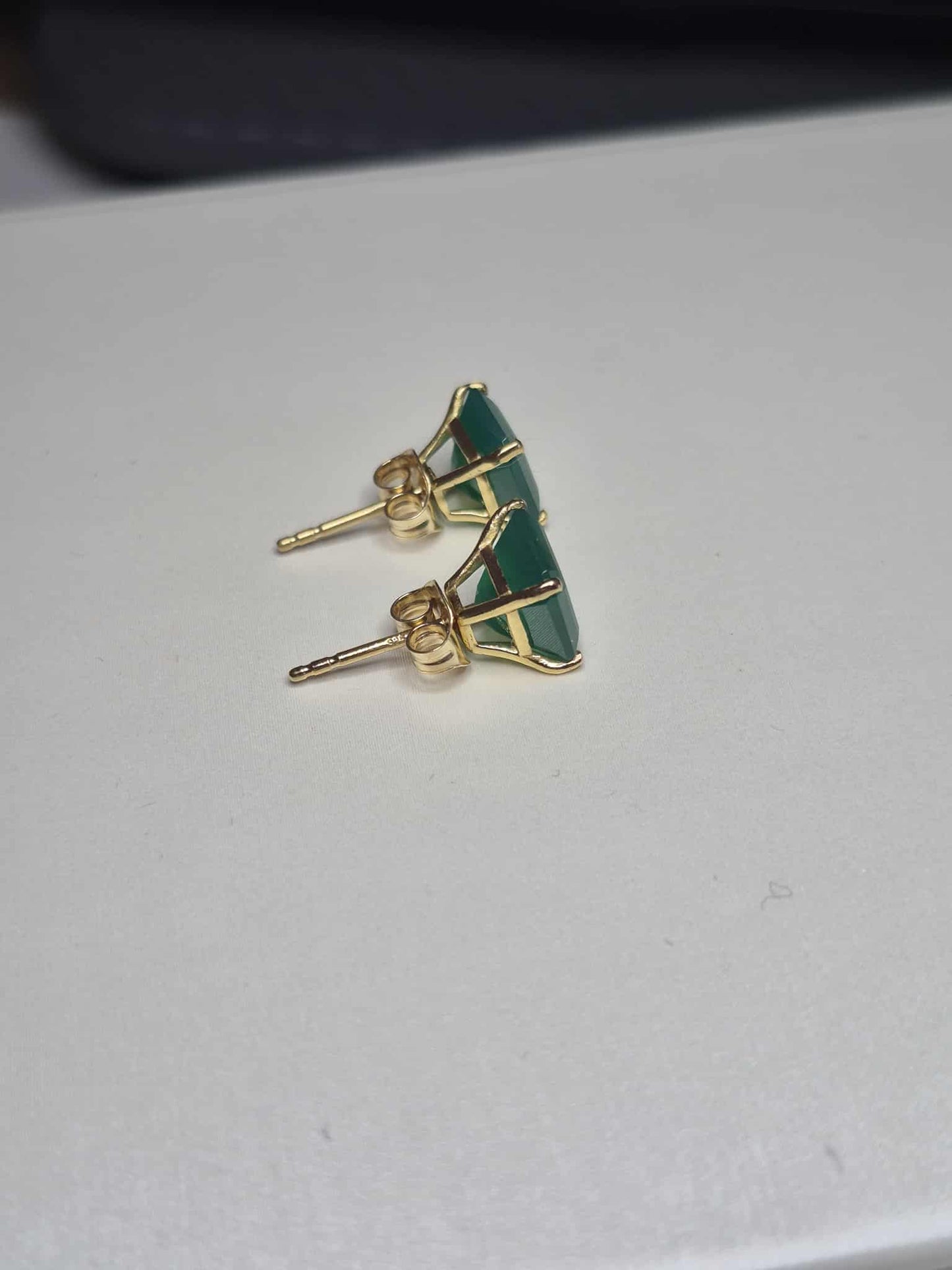 4.43ct Green Onyx Solitaire Stud Earrings in 14K Yellow Gold Overlay 925 Sterling Silver