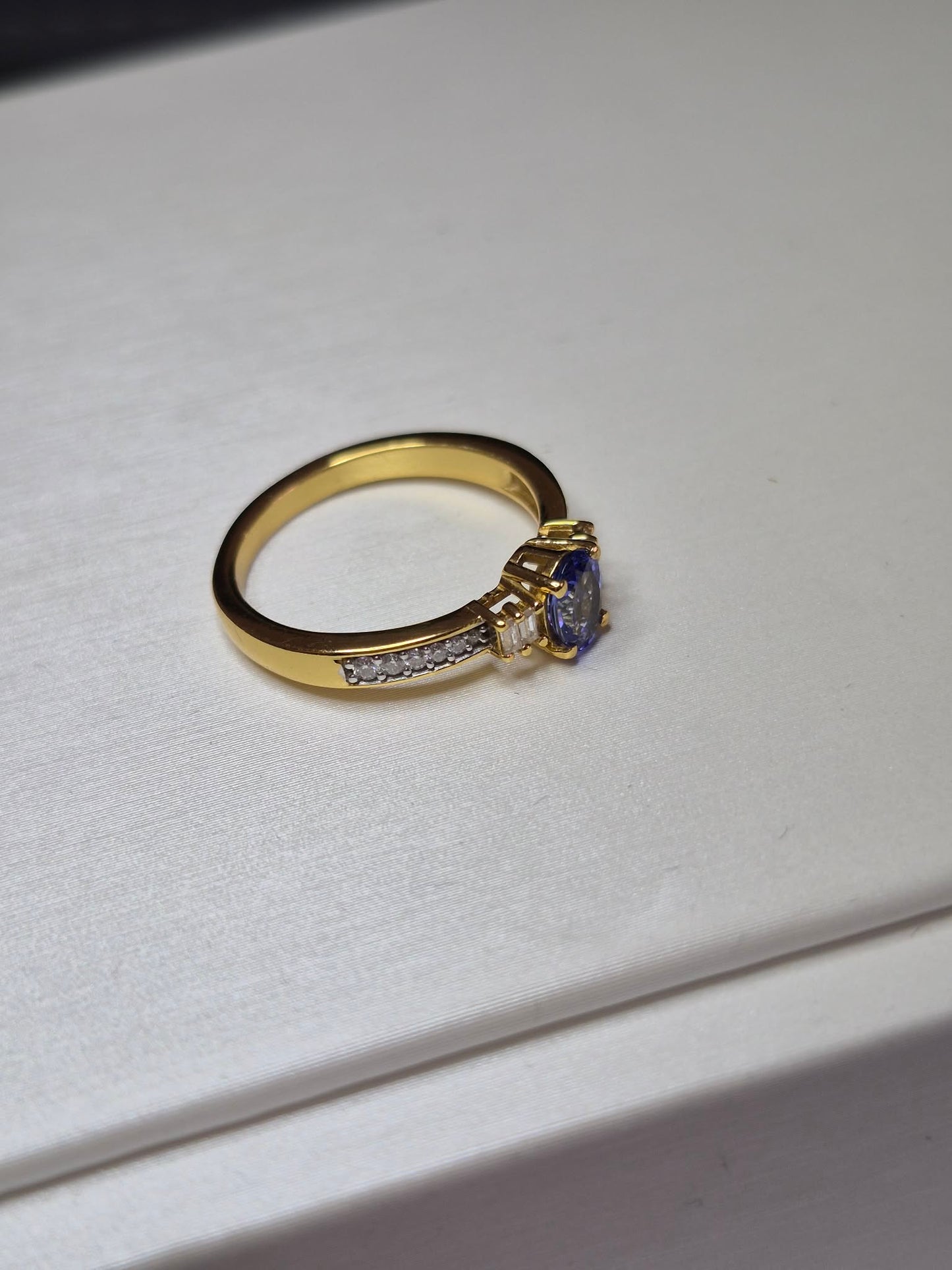 Natural Tanzanite & Moissanite Ring in 18k gold overlay 925 Sterling Silver SIZE M