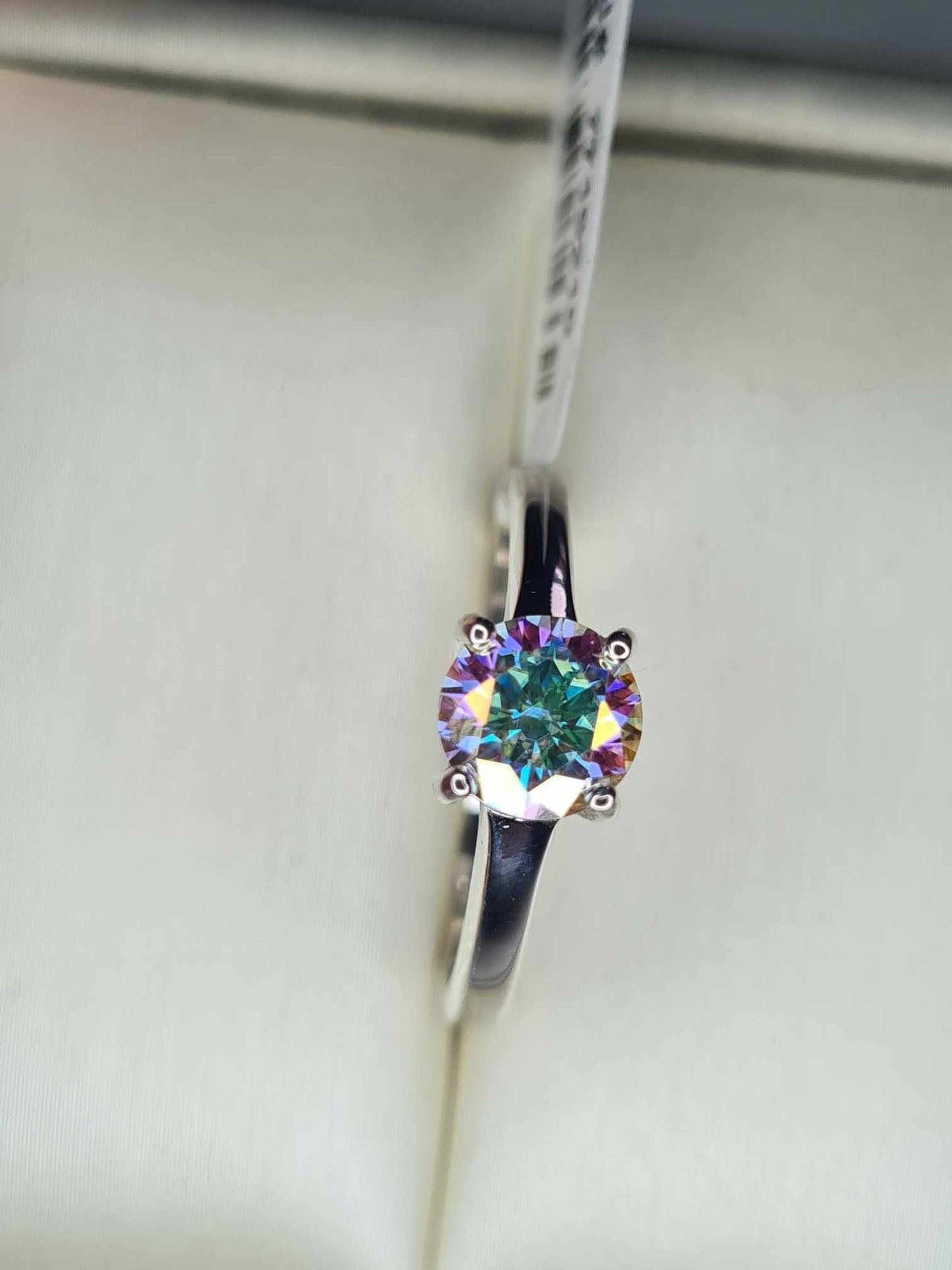 1ct  Light Rainbow Moissanite Solitaire Ring in Rhodium Overlay Sterling Silver SIZES N,O, P