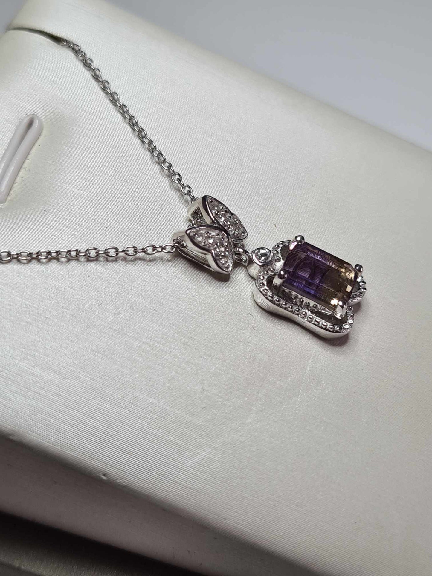 Ametrine & Natural Zircon Butterfly Necklace in Rhodium Overlay 925 Sterling Silver