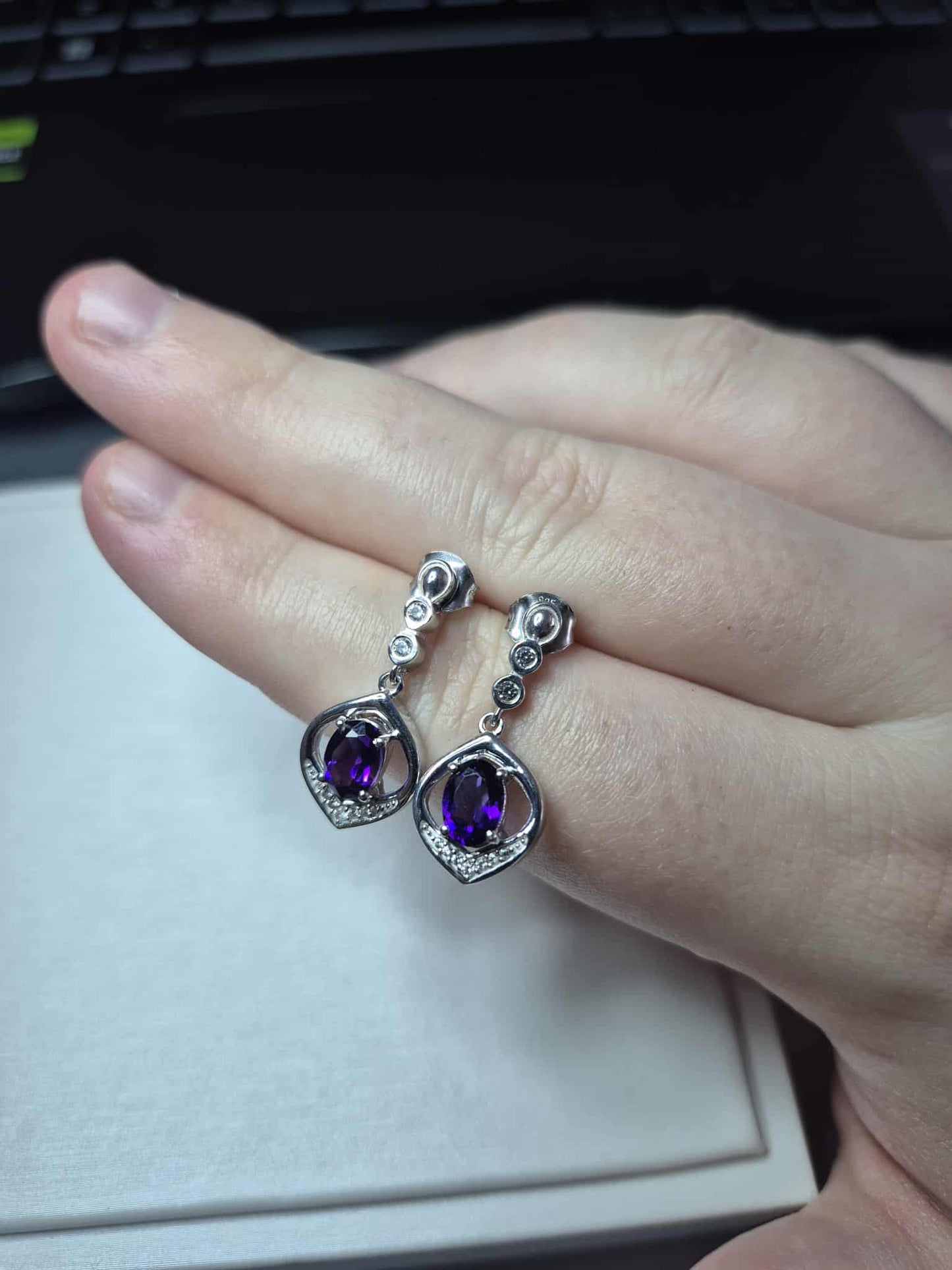 1.68ct Natural Moroccan Amethyst & White Zircon Earrings in Rhodium Overlay 925 Sterling Silver
