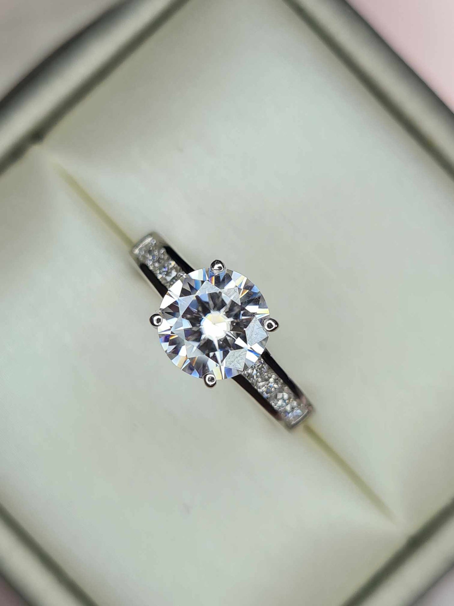 2.15ct Moissanite Engagement Ring in Rhodium Overlay 925 Sterling Silver SIZE M