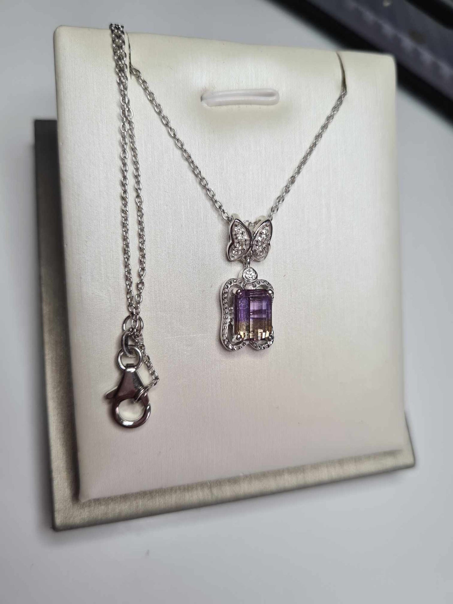 Ametrine & Natural Zircon Butterfly Necklace in Rhodium Overlay 925 Sterling Silver