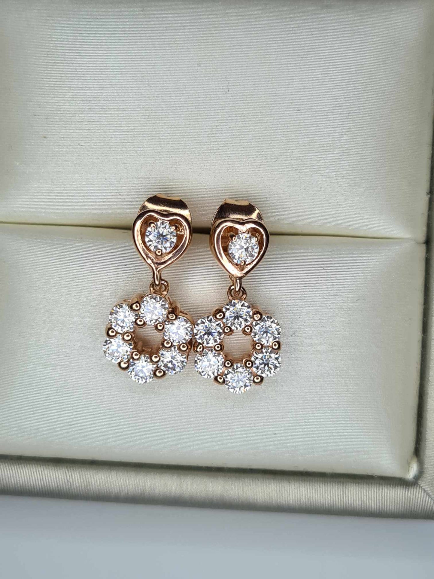 1.44ct Moissanite Dangling Earrings in 18K Rose Gold Overlay 925 Sterling Silver