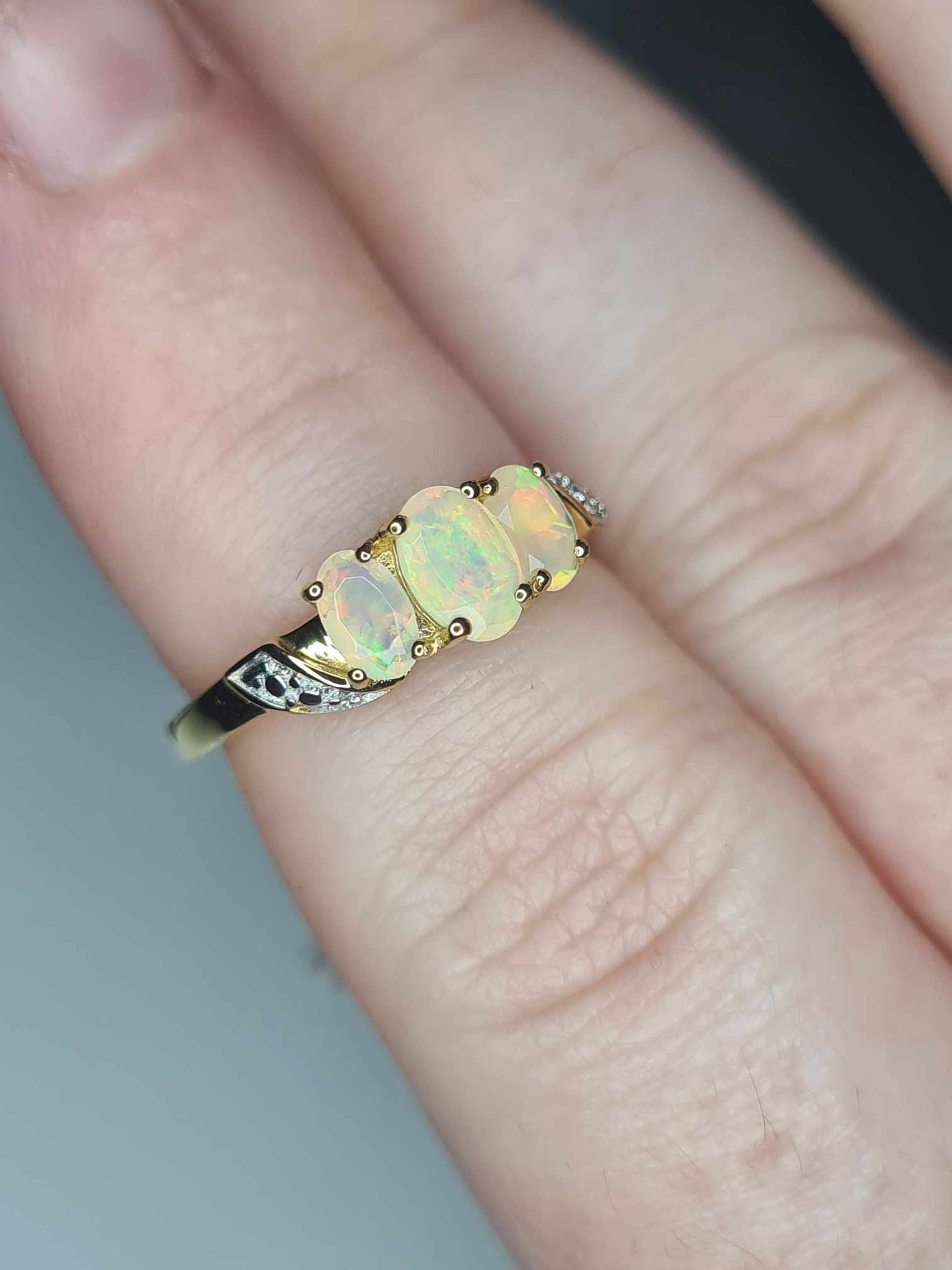 0.60ct AA Ethiopian Welo Opal Ring in 14K Gold Overlay 925 Sterling Silver