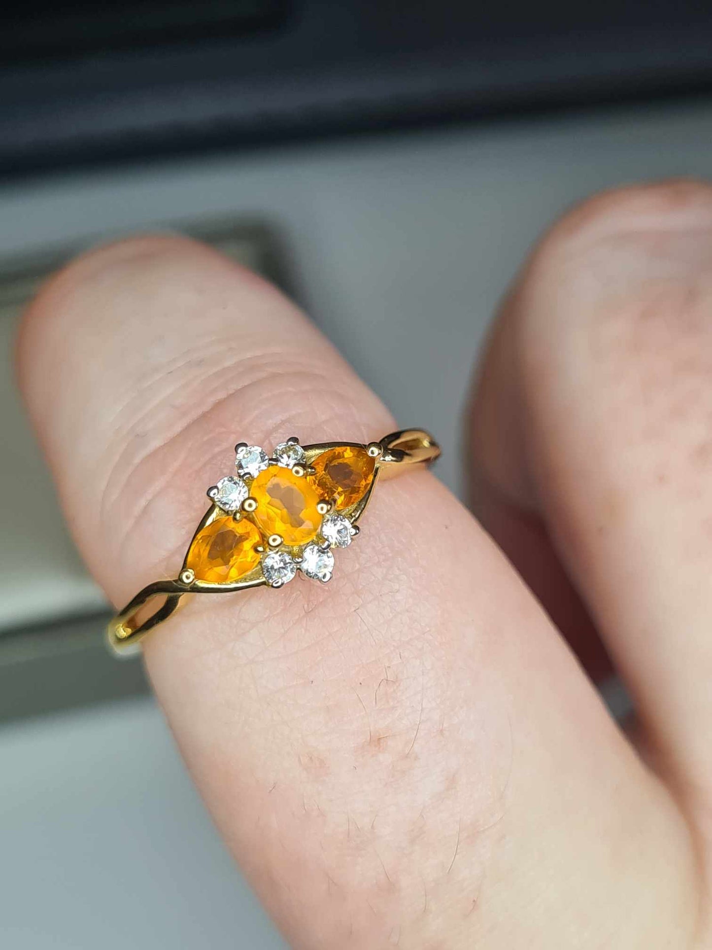 0.536ct Fire Opal &amp; Natural Zircon Ring in 14K Gold Overlay 925 Sterling Silver SIZE Q