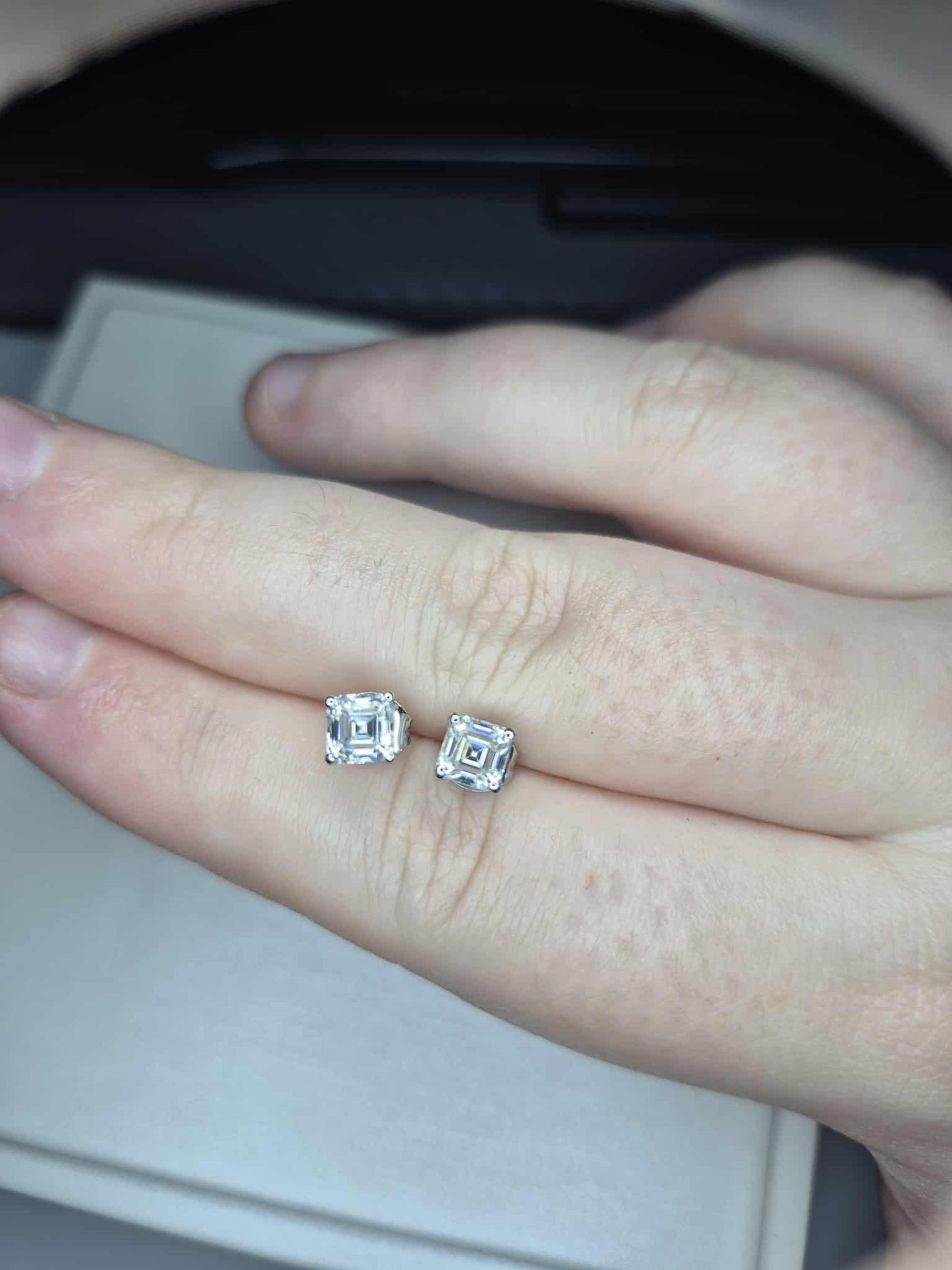 1.38ct Asscher Cut Moissanite Solitaire Stud Earrings in Rhodium Overlay 925 Sterling Silver
