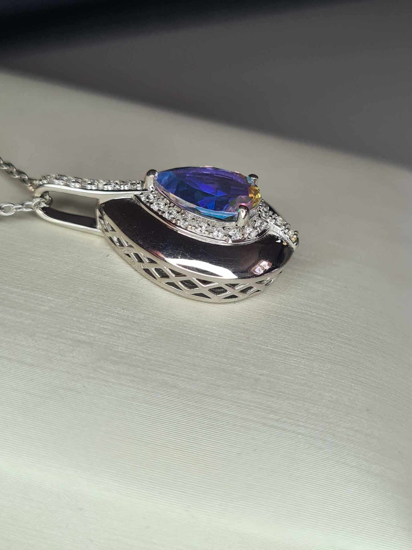 3.62 Ct Mercury Mystic Topaz and Natural Zircon Drop Necklace Rhodium Overlay 925 Sterling Silver