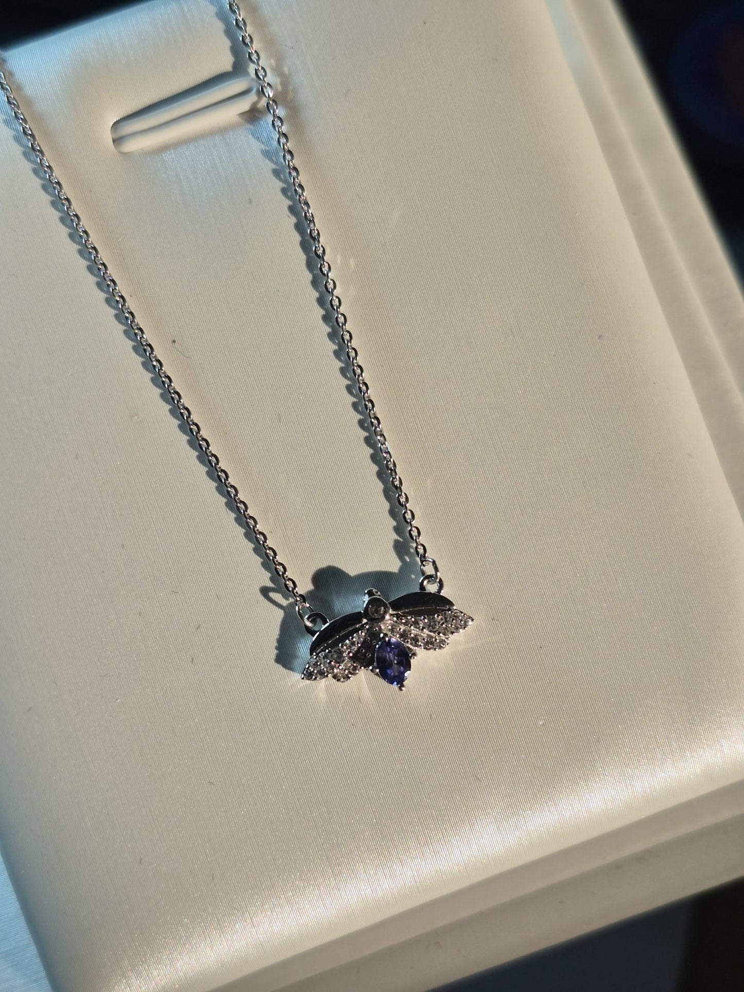 Tanzanite & White Zircon Bee Necklace 925 Sterling Silver