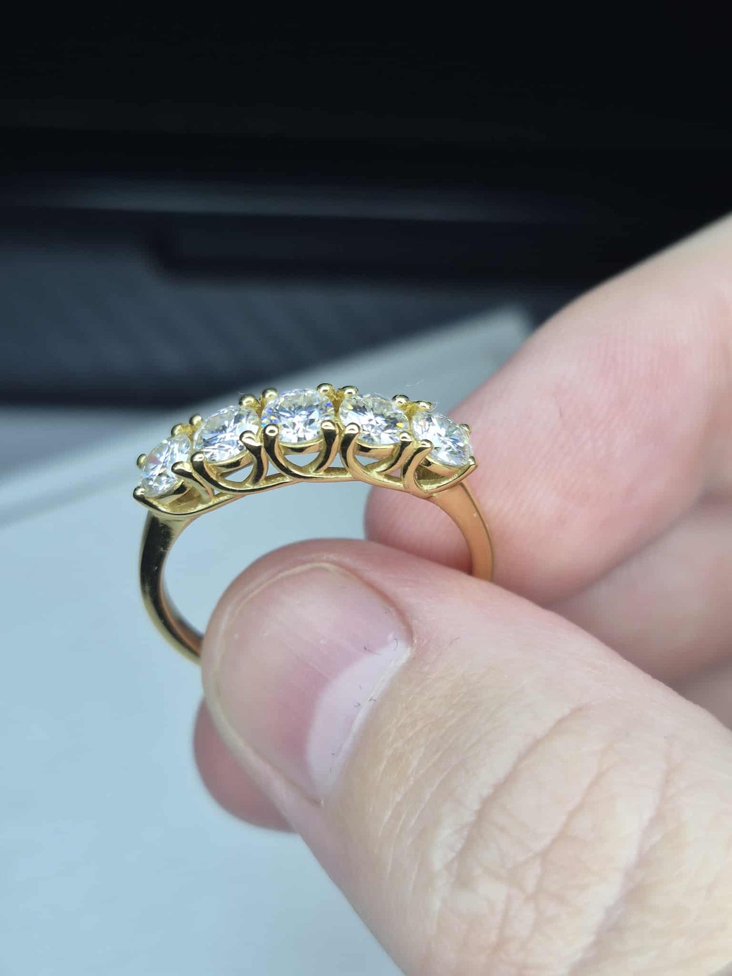 1ct Moissanite 5 Stone Ring in 18K Gold 925 Sterling Silver SIZE Q