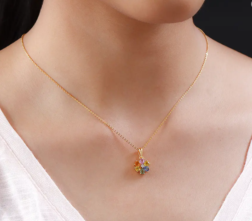 1.03ct Rainbow Sapphire and Natural Zircon Necklace in 18K Gold Overlay 925 Sterling Silver