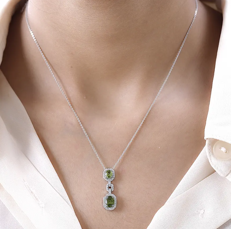 1.74 Ct. Vesuvianite and Natural Zircon Necklace 925 Sterling Silver