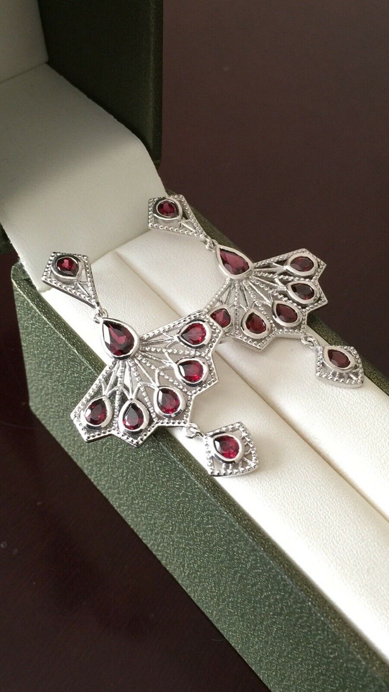 Rhodolite Garnet Fan-Inspired Earrings in 925 Sterling Silver