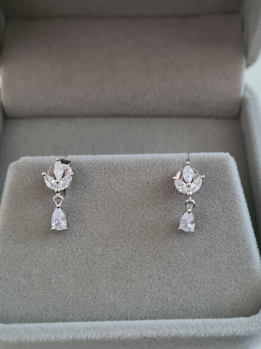 Small Simulated Diamond Drop Earrings Sterling Silver