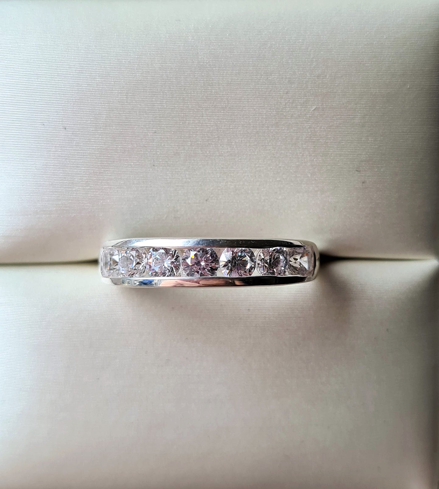 Swarovski Zirconia Round Cut Half Eternity Ring Sterling Silver SIZE N