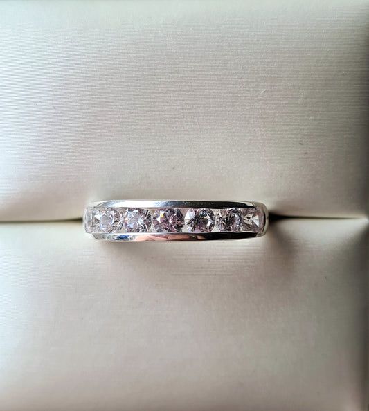 Swarovski Zirconia Round Cut Half Eternity Ring Sterling Silver SIZE N