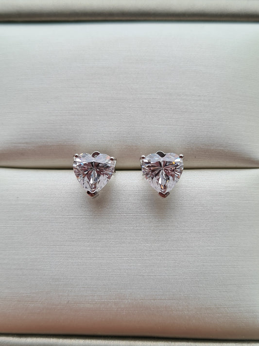 Simulated Diamond Heart Stud Earrings 925 Sterling Silver