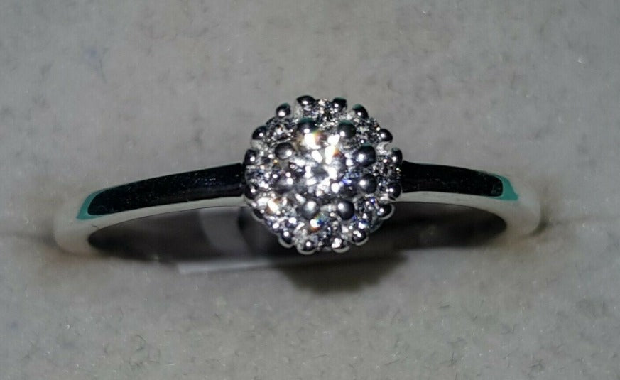 Swarovski Zirconia Small Floral Halo Ring 925 Sterling Silver SIZE T