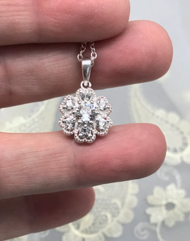 White Swarovski Crystal Necklace Sterling Silver 18 inch