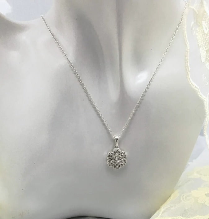 White Swarovski Crystal Necklace Sterling Silver 18 inch