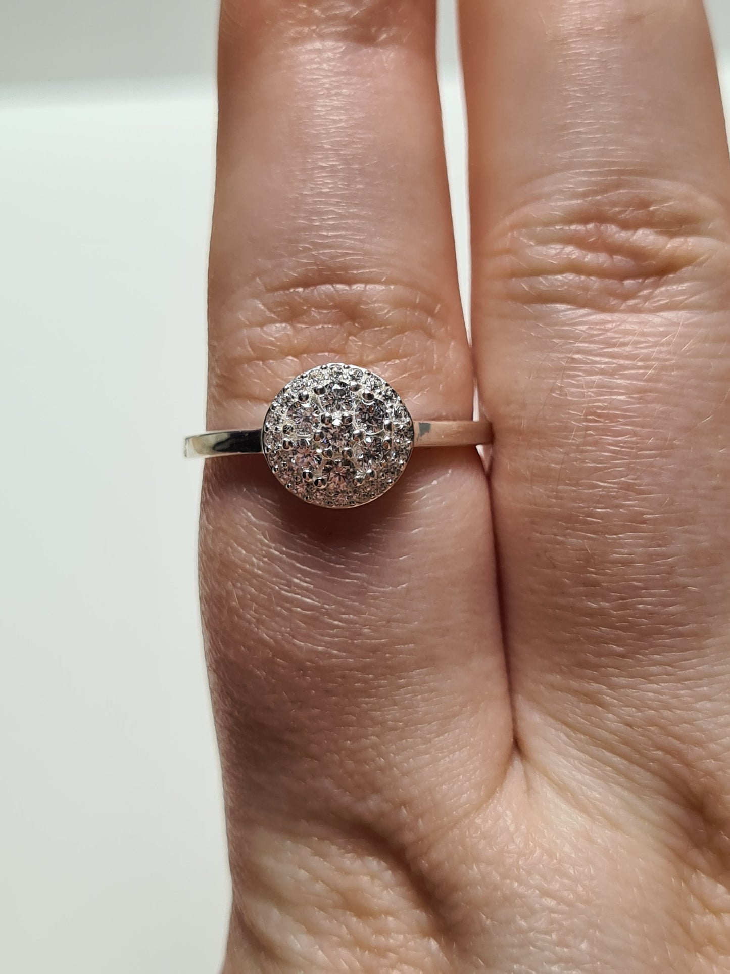 Swarovski Zirconia Round Cut Cluster Sterling Silver Ring SIZE T