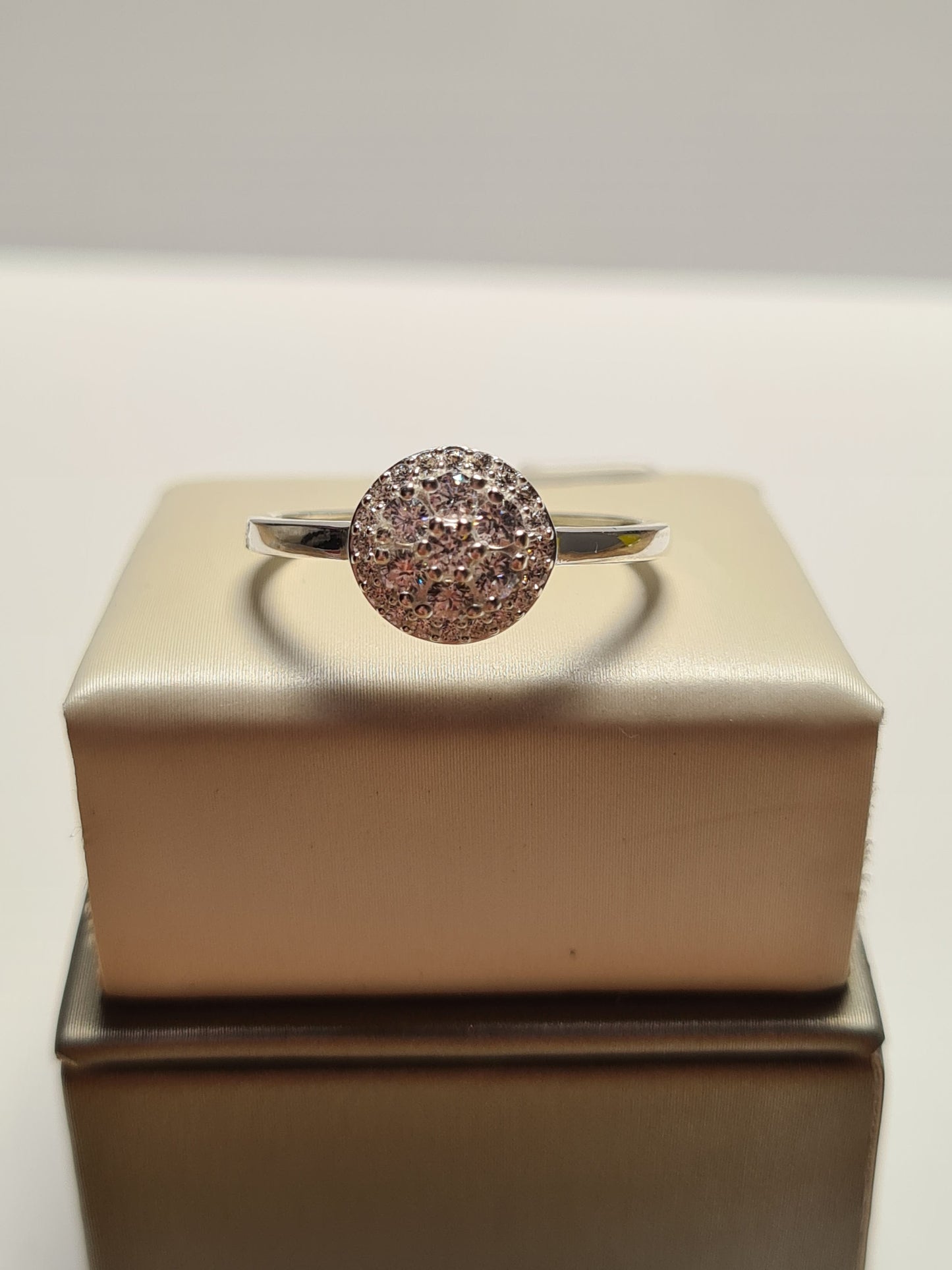 Swarovski Zirconia Round Cut Cluster Sterling Silver Ring SIZE T