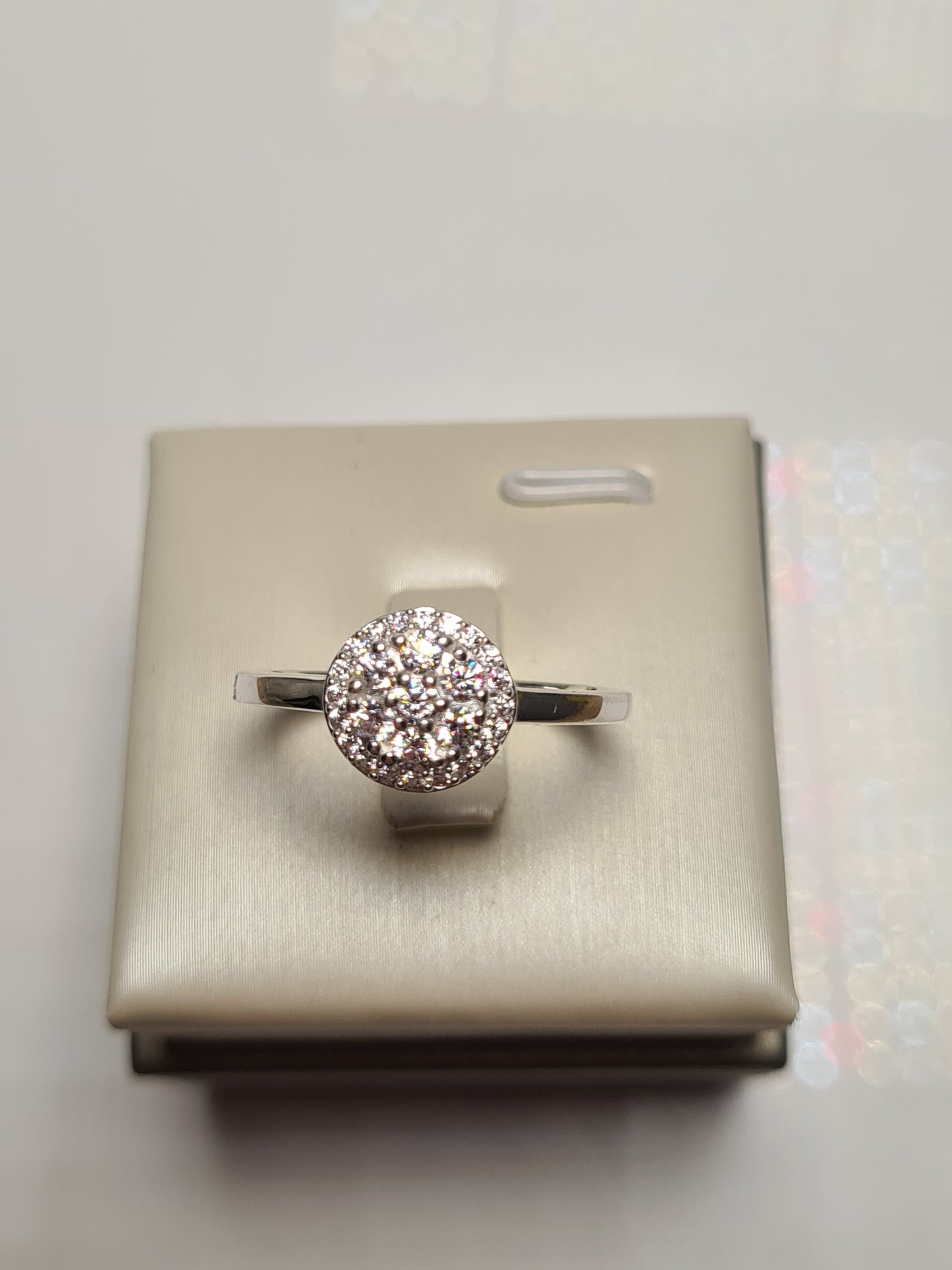 Swarovski Zirconia Round Cut Cluster Sterling Silver Ring SIZE T