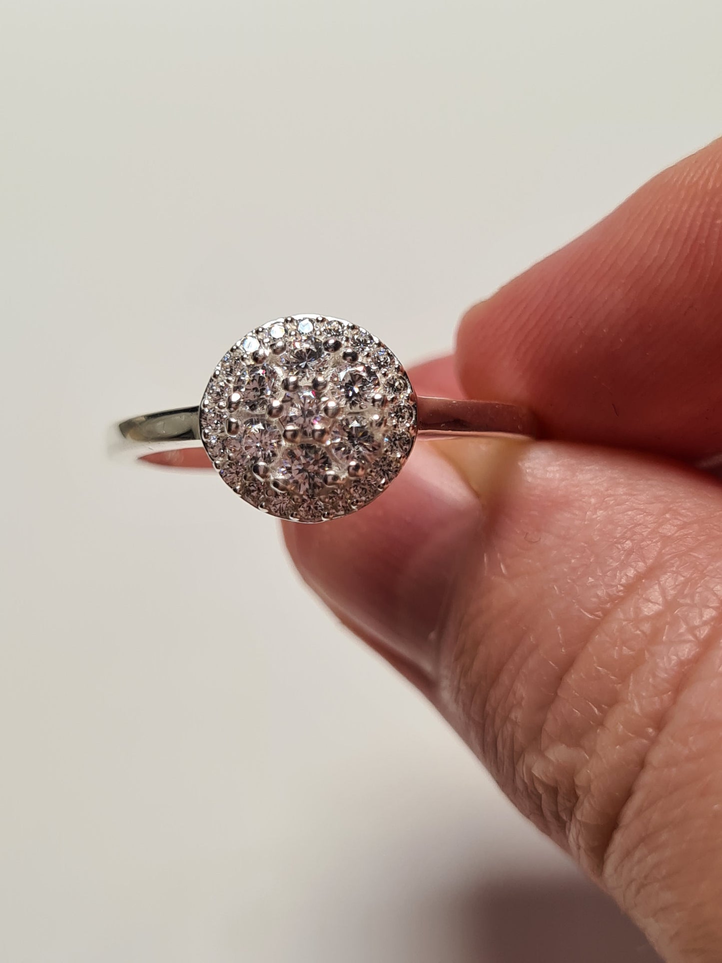Swarovski Zirconia Round Cut Cluster Sterling Silver Ring SIZE T