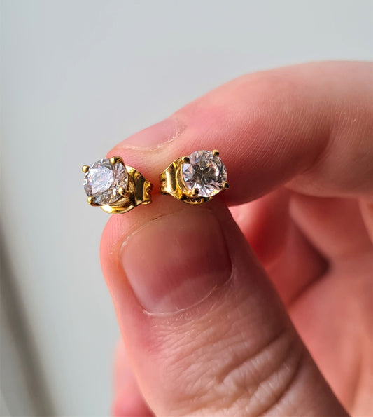 Swarovski Zirconia 0.5CT 14K Gold Overlay 925 Sterling Silver Stud Earrings